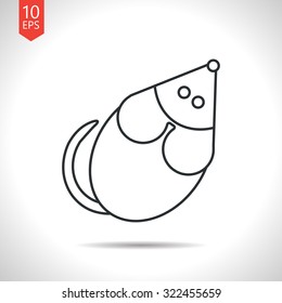 Vector outline classic grey rat or mouse icon on white background 