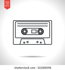 Vector outline classic grey retro cassette icon on white background 