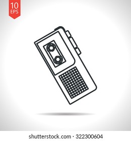 Vector outline classic grey retro dictaphone icon on white background 