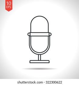 Vector outline classic grey retro microphone icon on white background 