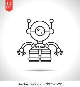 Vector outline classic grey retro robot toy icon on white background 