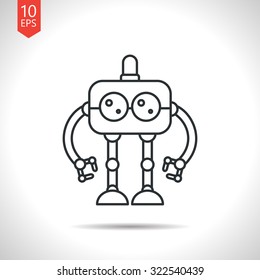 Vector outline classic grey retro robot toy icon on white background 
