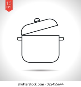 Vector outline classic grey saucepan icon on white background 