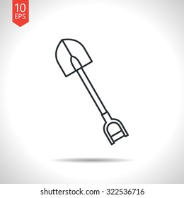 Vector outline classic grey shovel icon on white background . Industrial equipment 