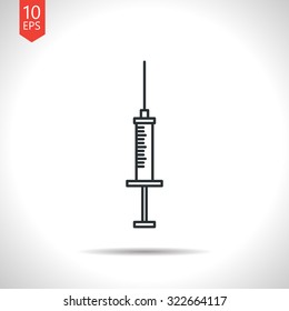 Vector outline classic grey syringe icon on white background 