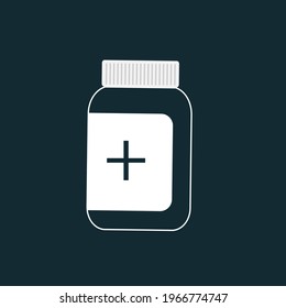 Vector outline classic grey tablet bottle on white background . Health icon