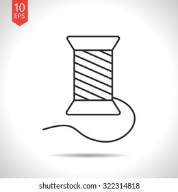 Vector outline classic grey tailor thread bobbin icon on white background 