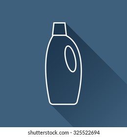 Vector outline cleaner bottle for bathroom, kitchen, toilet on dark blue background with long shadow 