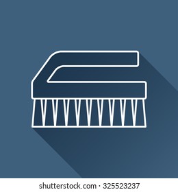 Vector outline cleaning brush icon on dark blue background with long shadow 
