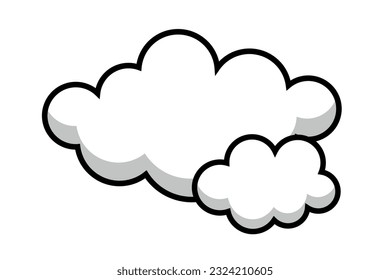 Vector Outline Cloud Isolated on White Background. Minimal Cloud in Cartoon Style. Clouds Set in Hand Drawn Vintage Retro Style Cartoon Clouds design elements. Environment illustrations.