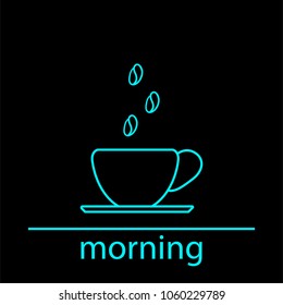 vector outline coffee icon. morning poster with cup of drink and coffee beans