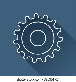 Vector outline cogwheel icon on dark blue background with long shadow 