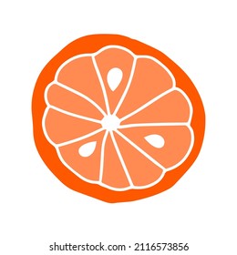 A Vector outline colored illustration of one round slice fresh orange isolated on a white background