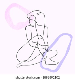 Vector Outline Colorful Illustration Of Woman Body. One Line Drawing Isolated On White Background. Use It For Design Card, Poster, Banner, Social Media Post, Fashion Print, Beaty Salon Logo