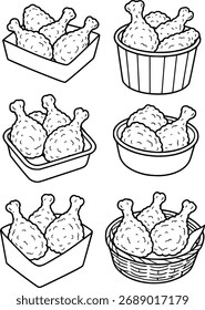 Esquema de Vector para colorear, delicioso pollo frito en un recipiente