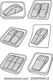Esquema de Vector para colorear, deliciosa colección de salmón