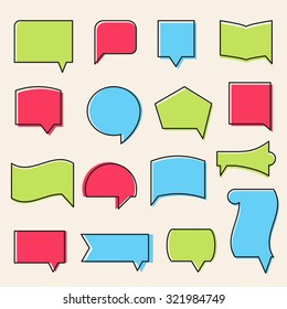 Vector Outline Communication Icons and Speech Bubbles Shapes Set 