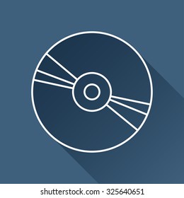 Vector outline compact disc icon on dark blue background with long shadow 