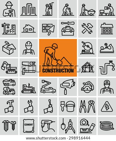 Vector outline construction icons set 