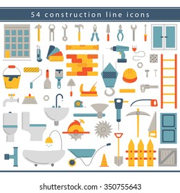 Vector outline construction and instruments icons set - building , home repair worker tools in trendy thin line style. 