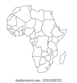 Vector outline of the continent of Africa with country outlines
Africa icon with countries outline on white background