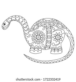 Vector outline contour of a dinosaur with a pattern inside for your creativity or coloring on a white background.