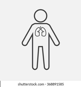 Vector outline contour icon of a person with lungs. Modern Medical vector infographics. lung disease, pneumonia, common cold, infection in the lung