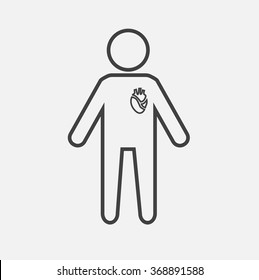 Vector outline contour icon of a person with heart.  Modern Medical vector infographics. Heart disease