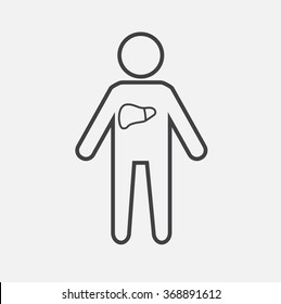 Vector outline contour icon of a person with liver. Modern Medical vector infographics.liver disease, infection of the liver, liver pain
