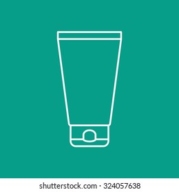Vector outline cosmetic cream bottle on color background 