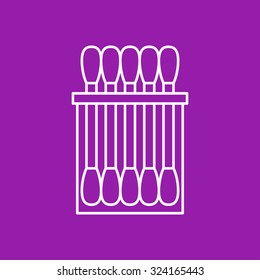 Vector outline cotton swabs icon on color background 