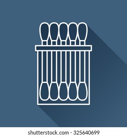 Vector outline cotton swabs icon on dark blue background with long shadow 