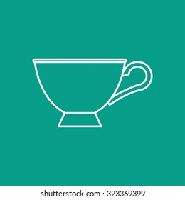 Vector outline cup for tea or coffee icon on color background 