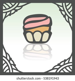 Vector outline cupcake with cream food icon in hand drawn frame. Elements for mobile concepts and web apps. Modern infographic logo and pictogram.