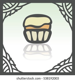 Vector outline cupcake with cream food icon in hand drawn frame. Elements for mobile concepts and web apps. Modern infographic logo and pictogram.