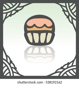 Vector outline cupcake with cream food icon in hand drawn frame. Elements for mobile concepts and web apps. Modern infographic logo and pictogram.