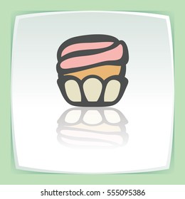 Vector outline cupcake with cream food icon on white flat square plate. Elements for mobile concepts and web apps. Modern infographic logo and pictogram.