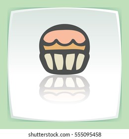 Vector outline cupcake with cream food icon on white flat square plate. Elements for mobile concepts and web apps. Modern infographic logo and pictogram.