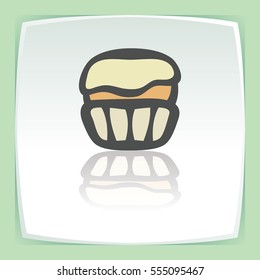 Vector outline cupcake with cream food icon on white flat square plate. Elements for mobile concepts and web apps. Modern infographic logo and pictogram.