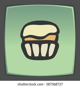 Vector outline cupcake with cream food icon on green flat square plate. Elements for mobile concepts and web apps. Modern infographic logo and pictogram.