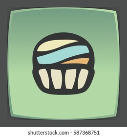 Vector outline cupcake with cream food icon on green flat square plate. Elements for mobile concepts and web apps. Modern infographic logo and pictogram.