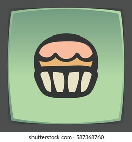 Vector outline cupcake with cream food icon on green flat square plate. Elements for mobile concepts and web apps. Modern infographic logo and pictogram.