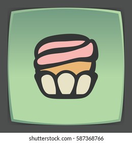 Vector outline cupcake with cream food icon on green flat square plate. Elements for mobile concepts and web apps. Modern infographic logo and pictogram.