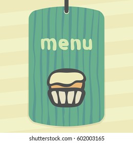 Vector outline cupcake with cream food icon on label with hand drawn striped background. Elements for mobile concepts and web apps. Modern infographic logo and pictogram.