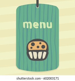 Vector outline cupcake with cream food icon on label with hand drawn striped background. Elements for mobile concepts and web apps. Modern infographic logo and pictogram.