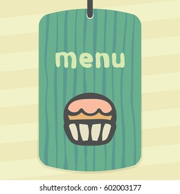 Vector outline cupcake with cream food icon on label with hand drawn striped background. Elements for mobile concepts and web apps. Modern infographic logo and pictogram.