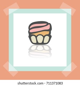 Vector outline cupcake with cream food icon on white sticker. Elements for mobile concepts and web apps. Modern infographic logo and pictogram.