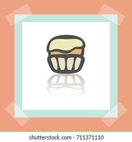 Vector outline cupcake with cream food icon on white sticker. Elements for mobile concepts and web apps. Modern infographic logo and pictogram.