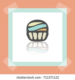 Vector outline cupcake with cream food icon on white sticker. Elements for mobile concepts and web apps. Modern infographic logo and pictogram.