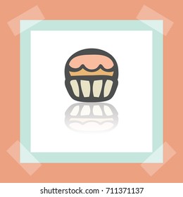 Vector outline cupcake with cream food icon on white sticker. Elements for mobile concepts and web apps. Modern infographic logo and pictogram.